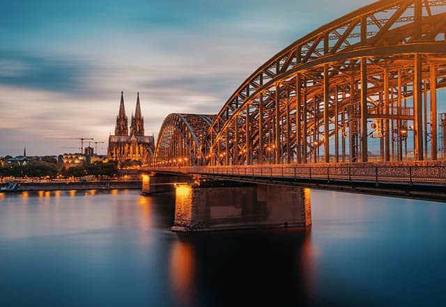 Panoramic view of Cologne at night