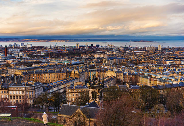 View of the city of Edinburgh from the top of a hill