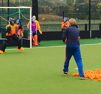 Hockey goalkeeper training in progress in Valkenburg